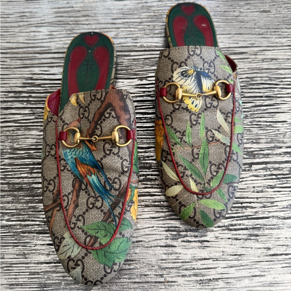 Gucci Women's Multicolor Bird Print Mules